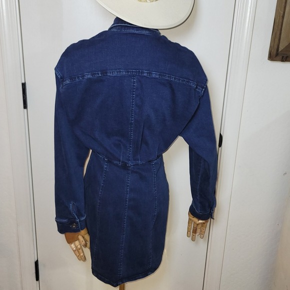 Free People Amber Button-Up Denim Mini Dress Size 2 Western Utility Chic - Picture 11 of 12